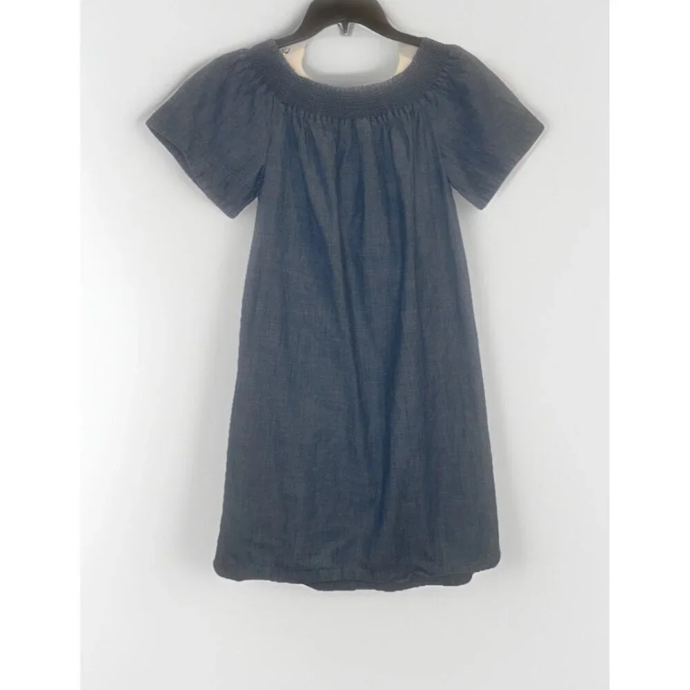 J Crew Womens Off The Shoulder Blue Chambray Smocked Dress Sz 10 - Picture 4 of 8
